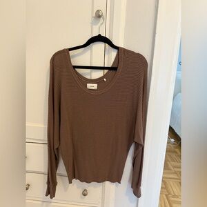 Joah Brown Taupe Ribbed Knit Top